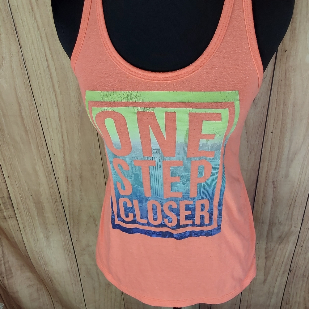 Danskin Now Orange Graphic Loose Tank Top One Step Closer